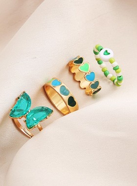 热销镶嵌水钻桃心戒指关节