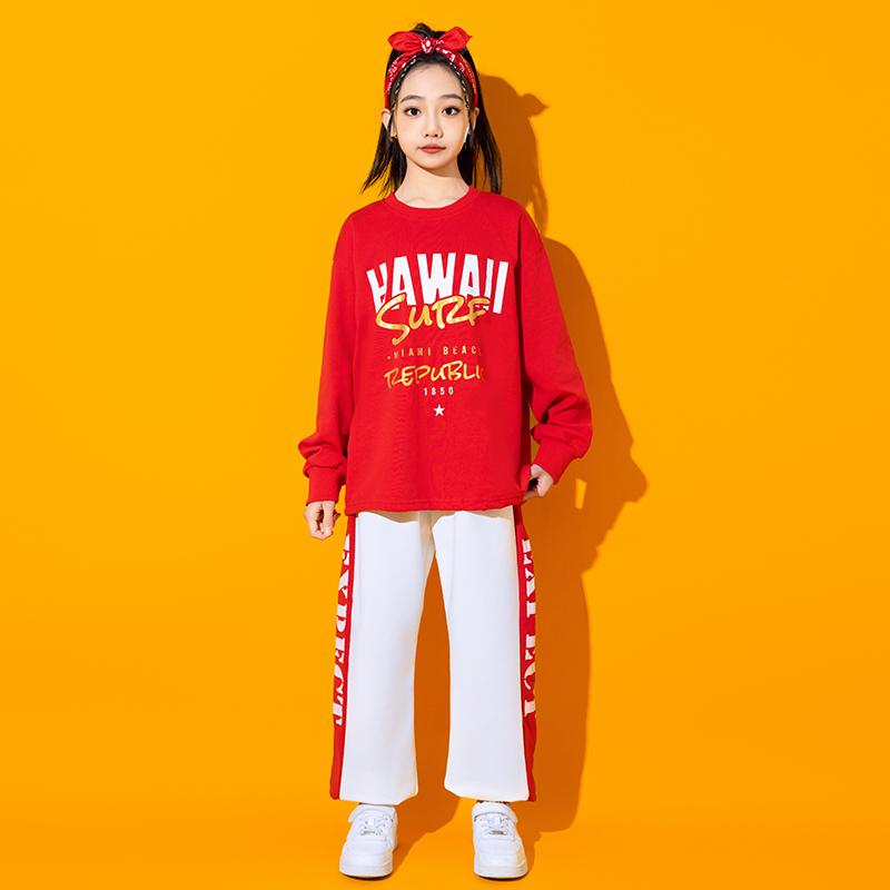 街舞儿童潮服喜庆红色小学生合唱运动会表演服幼儿园啦啦队演出服 - 图0