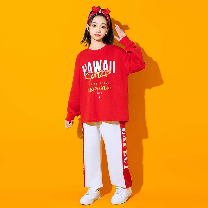 街舞儿童潮服喜庆红色小学生合唱运动会表演服幼儿园啦啦队演出服 - 图3