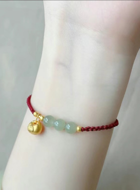 古法金小胖福红绳手链女金坨坨好运珠编织手绳闺蜜生日礼物转运珠