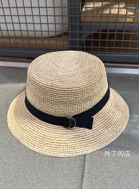 法式浪漫 手钩拉菲草可折叠渔夫帽百搭海边遮阳防晒帽手工平顶帽