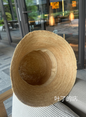 法式款手钩拉菲草女款酒椰叶纤维可折叠渔夫帽帽子 海边度假风帽