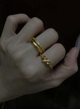 高颜值复古金色闪钻螺旋缠绕戒指