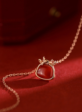 S925纯银红玛瑙萌马项链女款2026