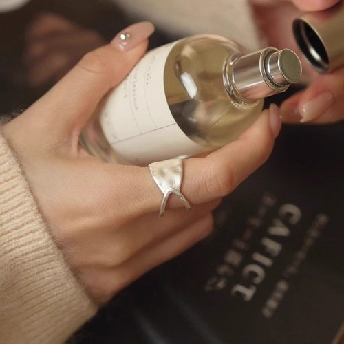 S925银磨砂哑光双层戒指女轻奢高级感个性食指戒小众设计开口尾戒 - 图0