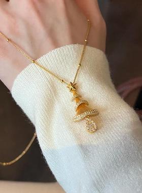 S925纯银金色拉丝圣诞树项链女款