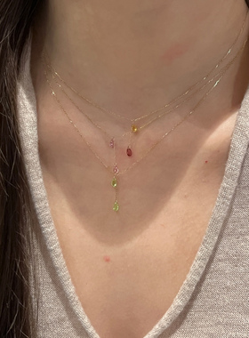 S925银多巴胺彩色水滴闪钻项链女