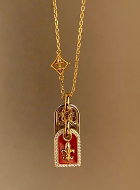 S925纯银金色双面鸢尾花挂牌项链