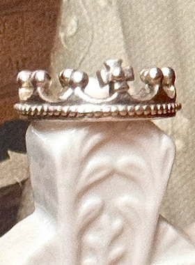 S925纯银中古面具皇冠开口戒指女