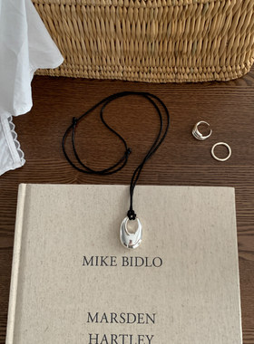 S925纯银长款黑绳立体水滴项链女