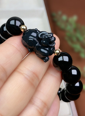 昆玉谣天然正品和田玉墨玉貔貅圆珠玉石手链手串男士