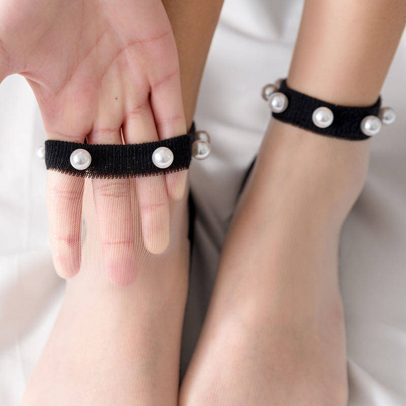 网红珍珠边女袜子夏天浅口少水晶袜 别样娇短袜/打底袜/丝袜/美腿袜