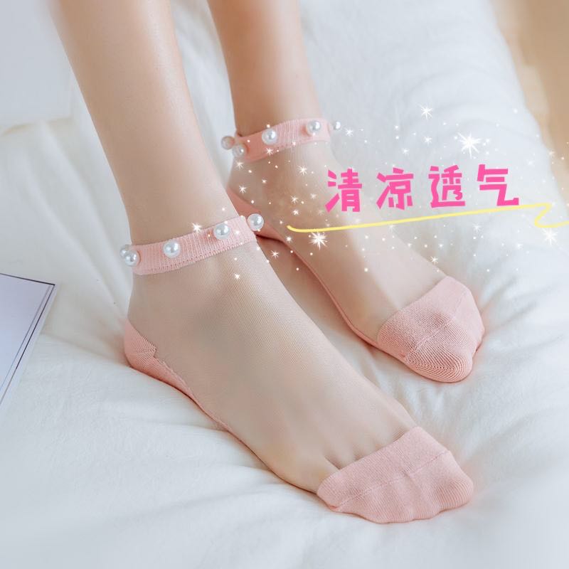 网红珍珠边女袜子夏天浅口少水晶袜 别样娇短袜/打底袜/丝袜/美腿袜