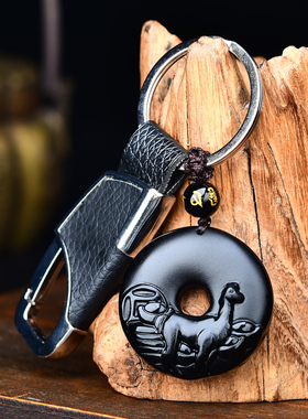 祥安灵阁羊财满贯吊坠2026年本命年属马人生肖马黑曜石吉祥物男女