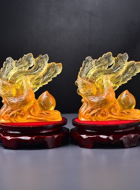 八卦火凤凰玄关琉璃朱雀摆件风水