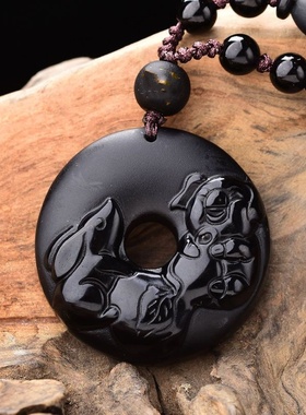 祥安灵阁福满乾坤吊坠黑曜石属羊2026年吉祥物男女生肖羊佩戴挂件