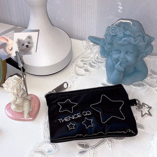 Thence韩国代购 星星皮质刺绣卡包钥匙扣零钱包唇膏包挂件杂物包 - 图2