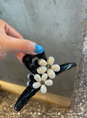 【实拍】精致名媛气质小香风简约仿珍珠花朵发饰百搭通勤发夹发抓