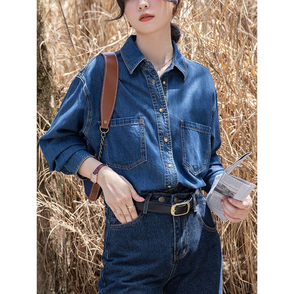 法国Rixo Rane 飒美有型⭐宽松内搭牛仔衬衫女秋冬不卷边长袖衬衣,淘宝优惠券,粉丝福利购,淘宝优惠卷