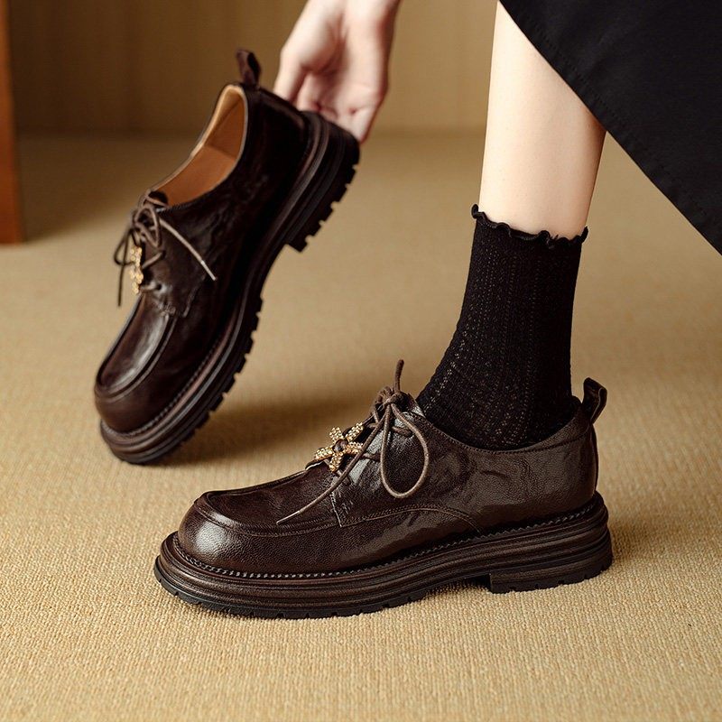 意大利Corso Venezia~覆古系带深口单鞋真皮厚底乐福鞋加绒小皮鞋,淘宝优惠券,粉丝福利购,淘宝优惠卷