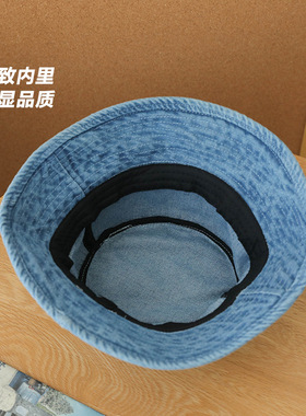 蓝色水洗牛仔渔夫帽子女秋季新款日系百搭显脸小百搭情侣遮阳帽