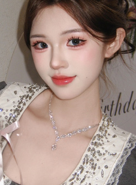 锁骨链女高级感爆闪轻奢钻石项链韩系生日晚礼服水滴形锁骨链配饰