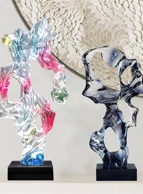 现代抽象透明树脂雕塑摆件酒店别墅家居客厅玄关太湖石装饰工艺品