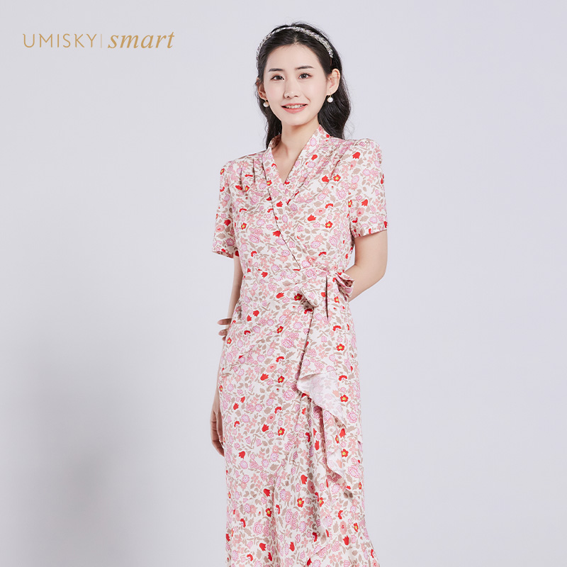 umisky优美世界女装夏季优雅茶歇裙时尚印花连衣裙VI2D3011 - 图2