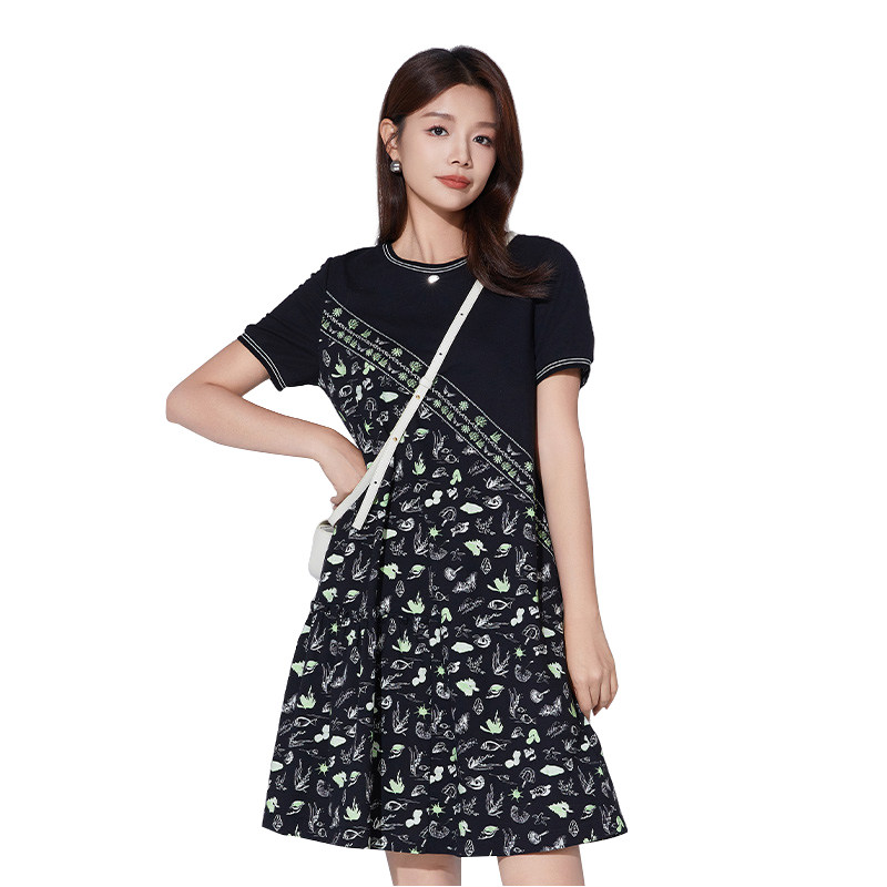 umisky优美世界商场同款夏季复古珠地印花小个子连衣裙SK2D3028,淘宝优惠券,粉丝福利购,淘宝优惠卷