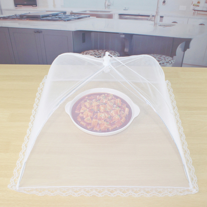 白色方形折叠饭菜罩可拆洗网纱食物罩盖菜罩餐桌罩防虫罩家用神器 - 图0