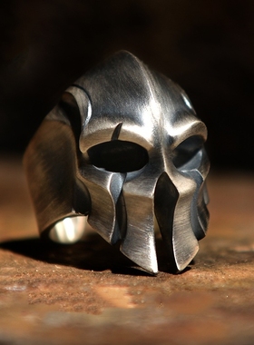 2024年爆款复古饰品开口斯巴达头盔朋克个性潮流面具戒指男士指环