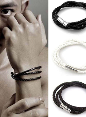 男士手链黑色皮绳编织女手绳情侣手镯情人节送男友礼物