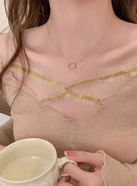 简约双环戒指吊坠项链嘻哈男女潮牌网红日韩长款毛衣链