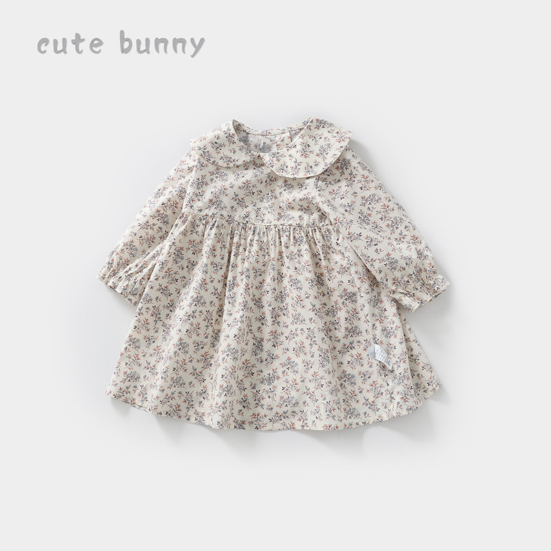 cutebunny2024春装新款女宝宝纯棉娃娃领连衣裙儿童碎花公主裙子,淘宝优惠券,粉丝福利购,淘宝优惠卷