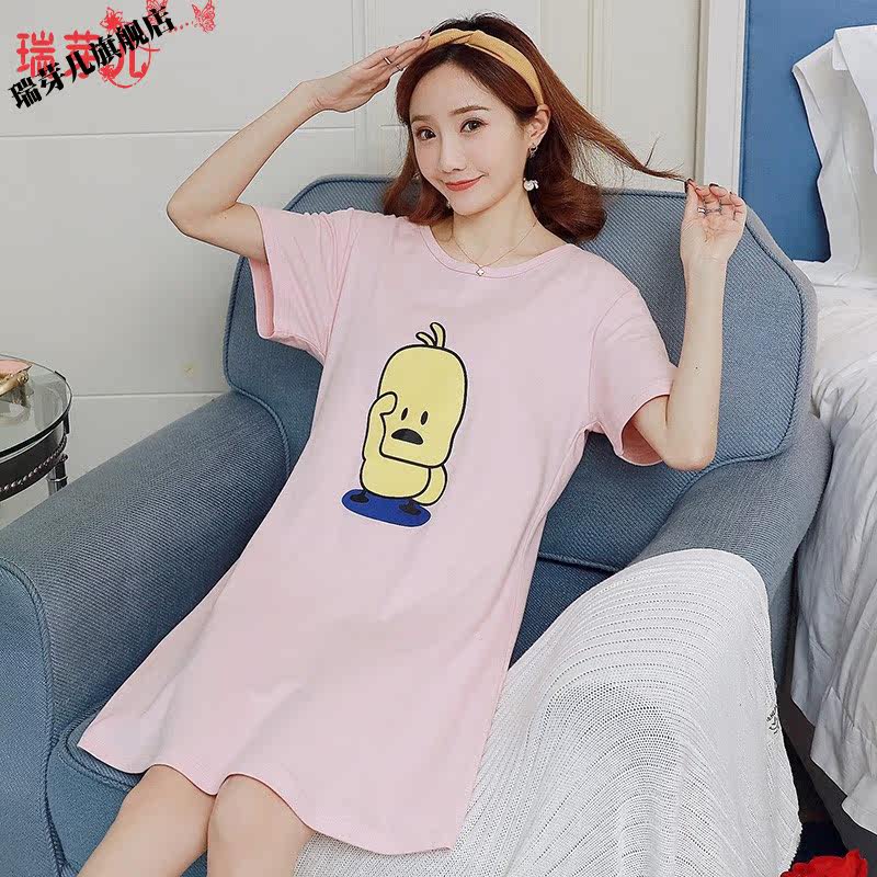 连体微胖女孩子遮肚妈妈春秋款睡裙 美笠睡裙