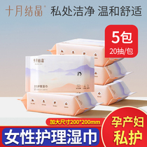 October crystallized female wet wipes 20 pumping * 5 packets of adult wet towel Pregnant Woman Postnatal Physiological private care Private paper