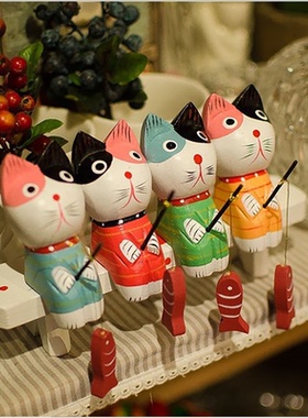 小猫钓鱼摆件北欧彩绘