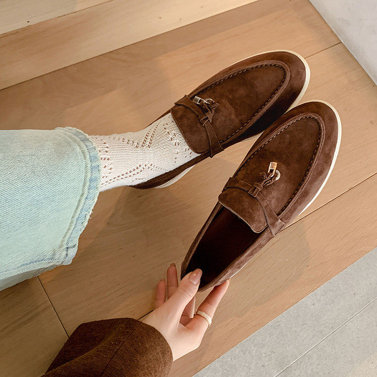 乐福鞋2025新款女款羊皮平底懒人一脚蹬百搭软底豆豆羊绒尖头单鞋,淘宝优惠券,粉丝福利购,淘宝优惠卷