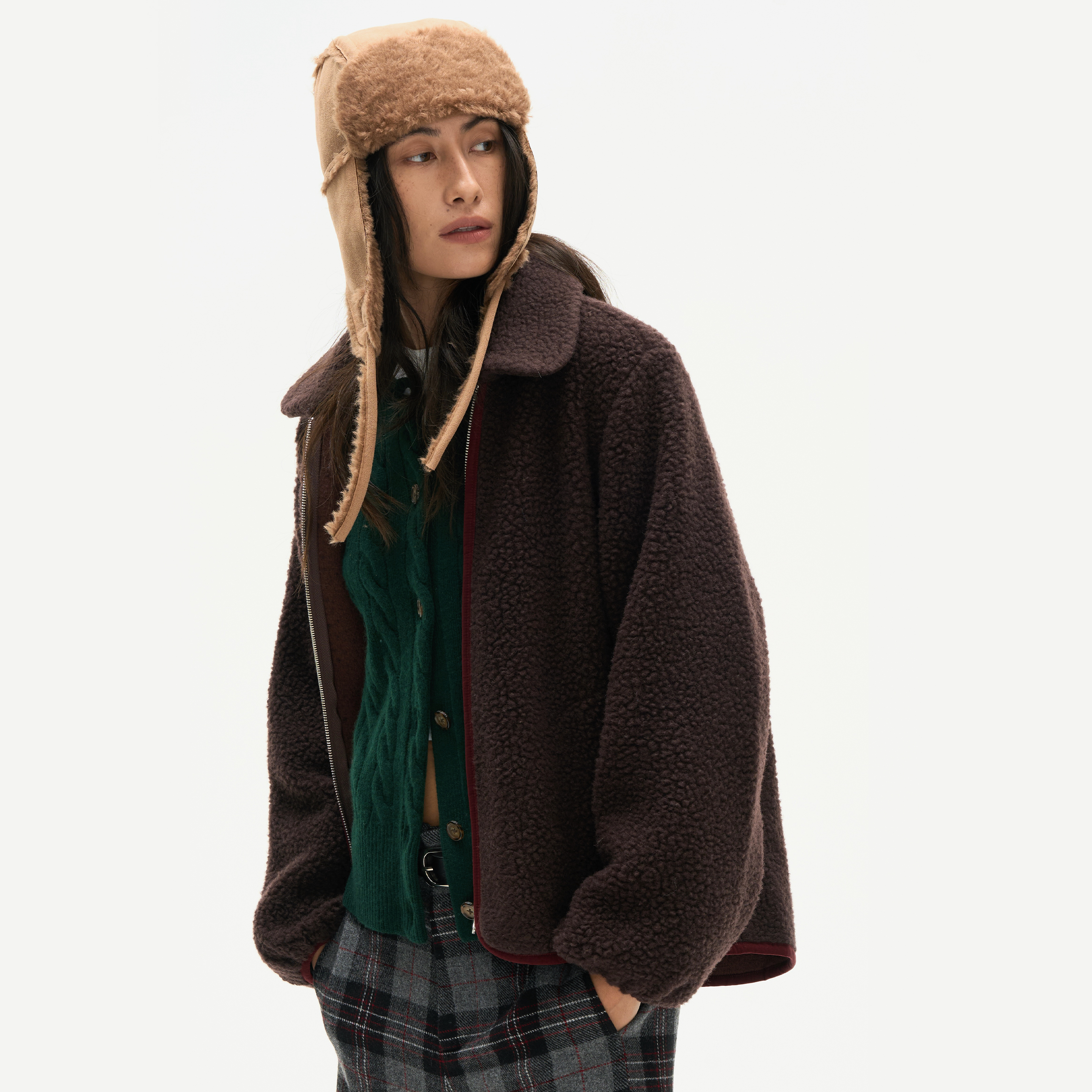 Septhouse 深紫色休闲羊毛摇粒绒翻领外套女冬季宽松保暖抓绒衣 - 图0