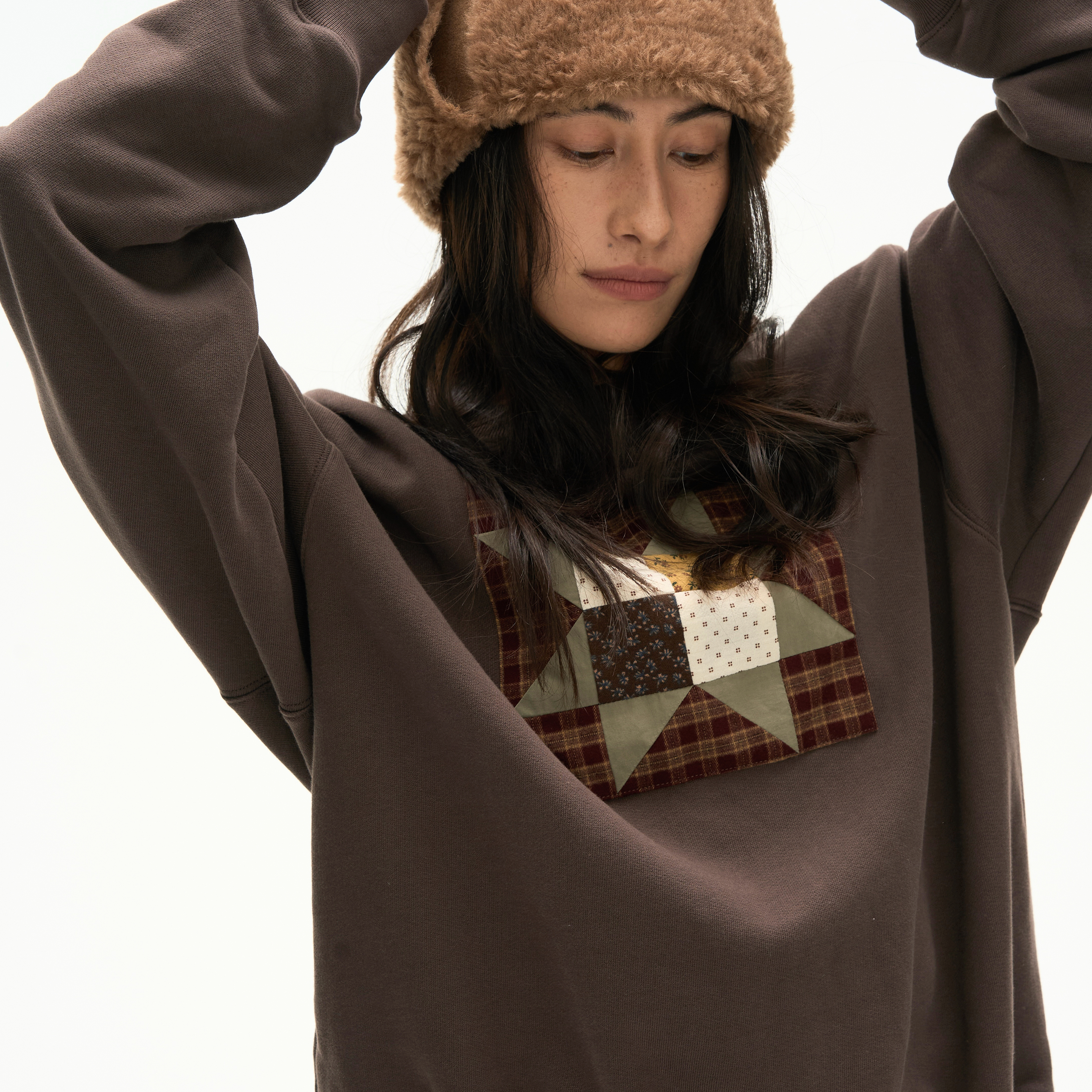 Septhouse  美式复古纯棉深棕色贴布卫衣女新款宽松百搭套头上衣 - 图3