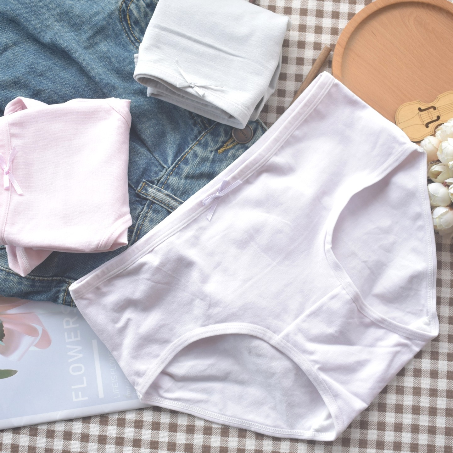 基础棉质 日系a类女生内裤纯棉中腰全棉档抗菌少女三角裤短裤女,淘宝优惠券,粉丝福利购,淘宝优惠卷
