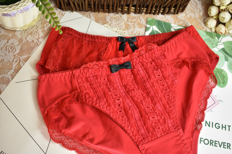 日系本命年内裤 女 纯棉性感蕾丝大红色幸运中低腰棉质面料三角裤,淘宝优惠券,粉丝福利购,淘宝优惠卷