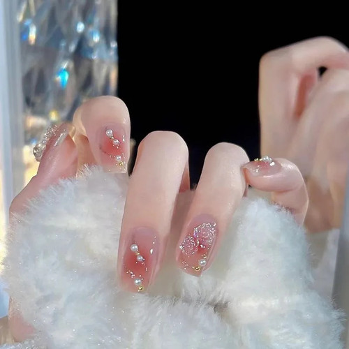 纯手工美甲 爱心山茶花纯欲腮红成品穿戴甲指甲贴片 人鱼贝壳 - 图2