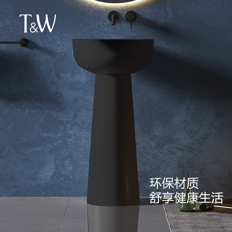 TW特拉维尔人造石洗面盆立柱盆PMMA家用小户型可爱风圆一体洗手台,淘宝优惠券,粉丝福利购,淘宝优惠卷