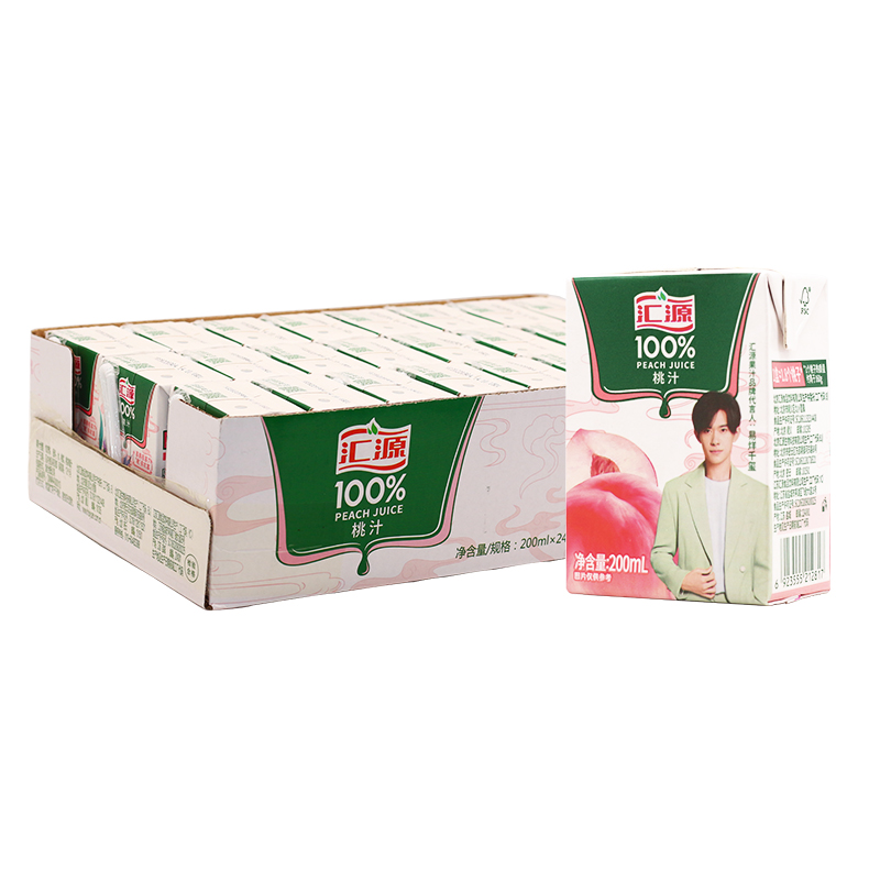 汇源果汁纯果汁200ml*24盒整箱橙汁饮料苹果汁葡萄汁桃汁果汁饮料 - 图0