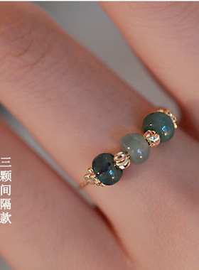 天然蓝水翡翠开口戒指可调节戒指女小众原创设计手饰ins古风