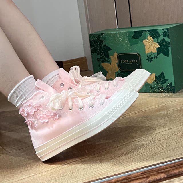 Converse 1970S cherry blossom pink crystal bottom embroidered high top