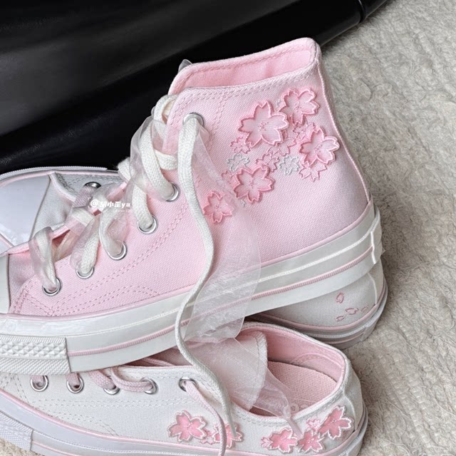Converse 1970S cherry blossom pink crystal bottom embroidered high top
