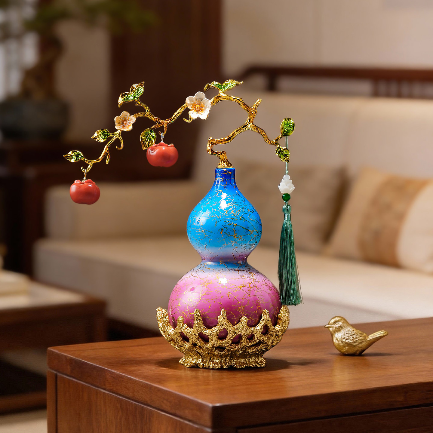 事事如意柿子高级葫芦摆件办公室客厅旺宅玄关入户装饰品新年礼物,淘宝优惠券,粉丝福利购,淘宝优惠卷