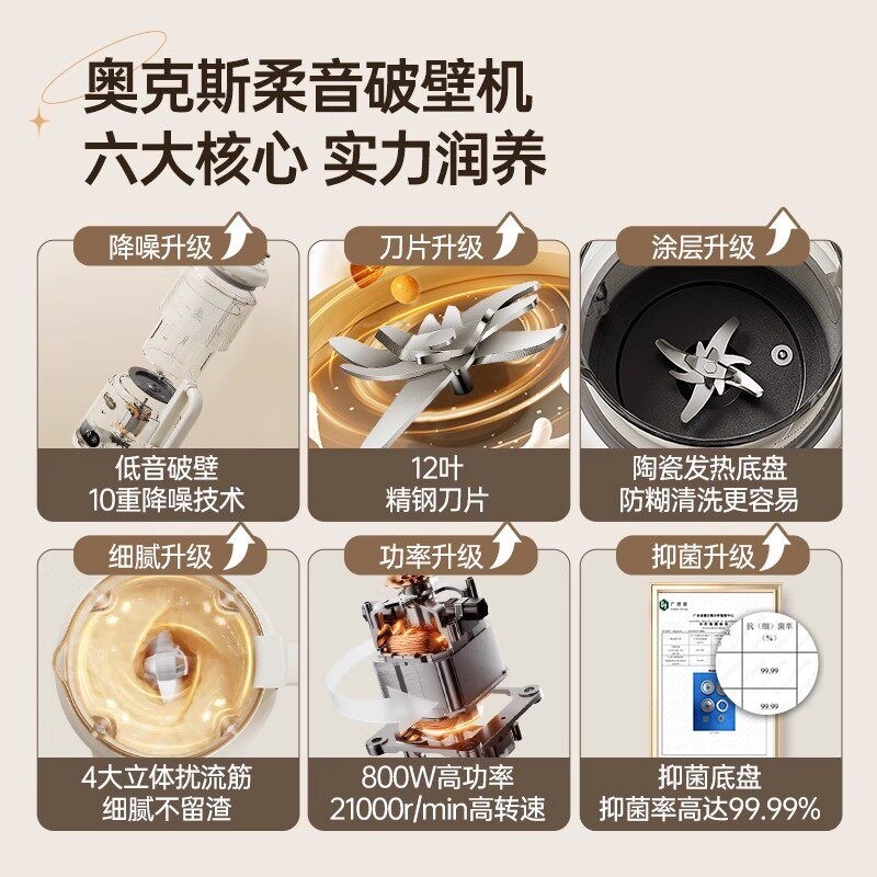 奥克斯破壁机家用静全自动轻音多汁机豆浆机隔音罩功能料理烹饪榨,淘宝优惠券,粉丝福利购,淘宝优惠卷